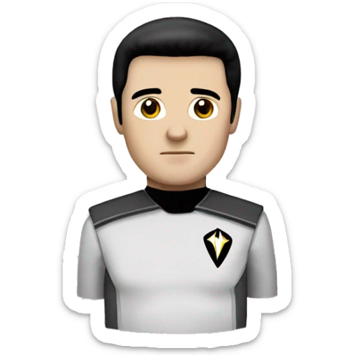 white male with white face and black hair and brown eye wearing starfeelt uniform from star trek sticker