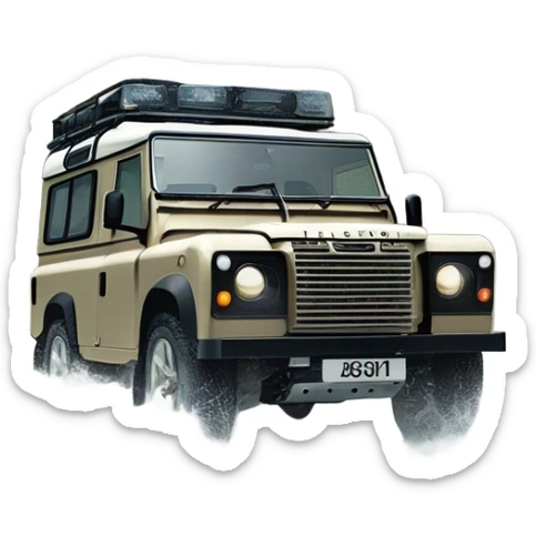 A four-wheel drive Land Rover crossing a shallow river in a rainforest, with trees in the background and splashing water, representing versatility and strength. sticker