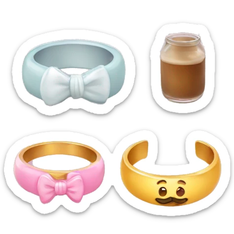 Rings who are a family who have dad ring with a moustache, mom ring with a bow, and baby ring with a milk bottle  sticker
