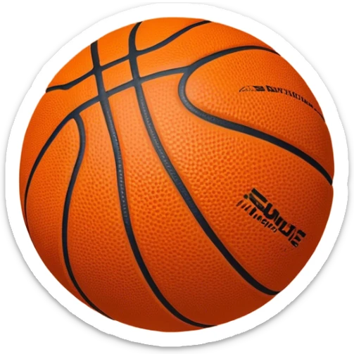 Cinematic Realistic image of a basketball rendered in vivid orange with a pebbled surface texture and crisp stitching details, set against a high-contrast backdrop that highlights its dynamic, sporty essence sticker