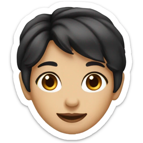  A girl with short, boyish-style black hair. Fair skin. Dark brown eyes. Smiling naturally. sticker