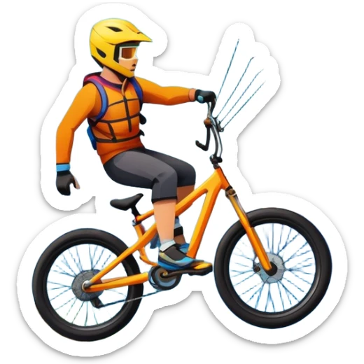 An emblem-style design representing extreme sports and lifestyle, featuring symbols of adventure such as a mountain, a kite, and a bike. The design is bold and dynamic, with sharp lines and energetic colors, capturing the essence of thrill, freedom, and adrenaline. sticker