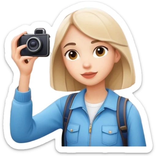 young modern girl tourist in a big church take a picture sticker