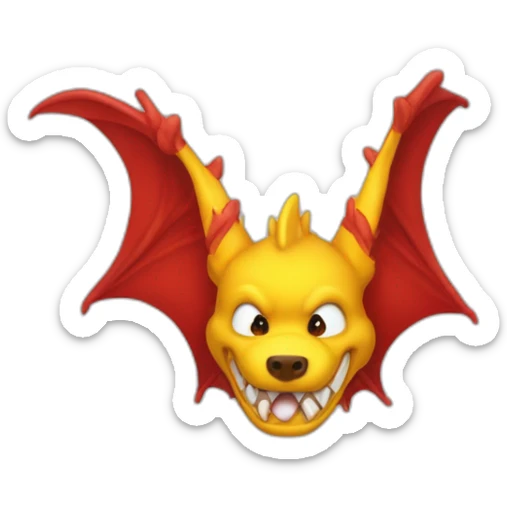 Un dragon mi loup rouge et jaune moutardes, avec des corne jaune moutard. Il qui crache du feux sticker