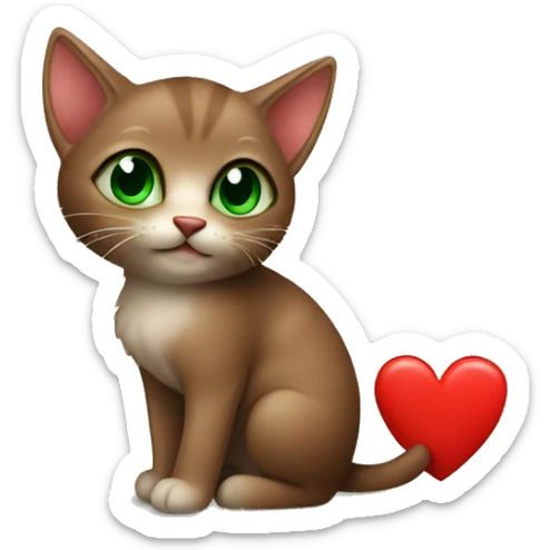 Little brown kitten with green eyes and a red heart near him  sticker