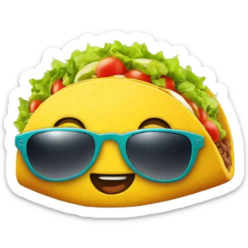 Imagine a taco with a big grin, sporting a pair of cool sunglasses, as if it's ready for a sunny day at the beach. sticker