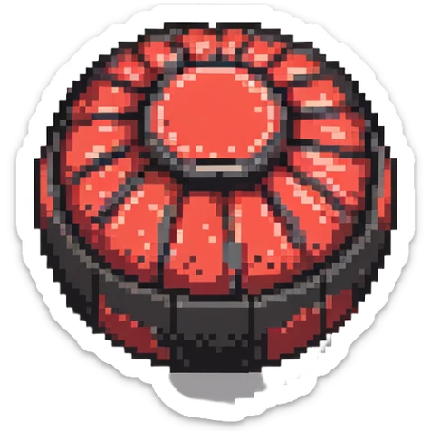 Red digital bomb, round bomb body with red highlights and details, no timer, fierce design, pixel art style sticker