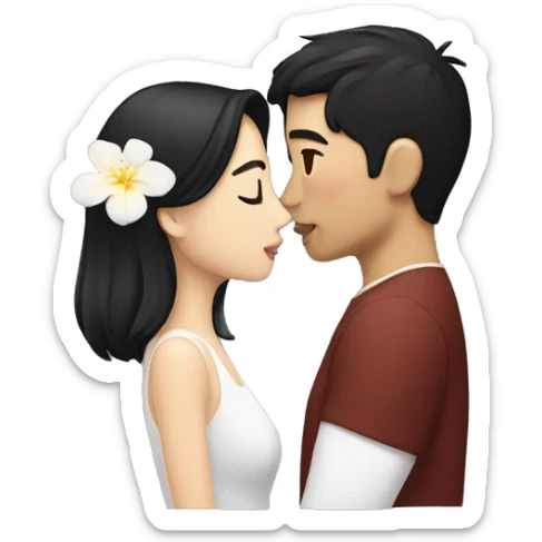 asian black hair man, kissing, white woman dark hair sticker