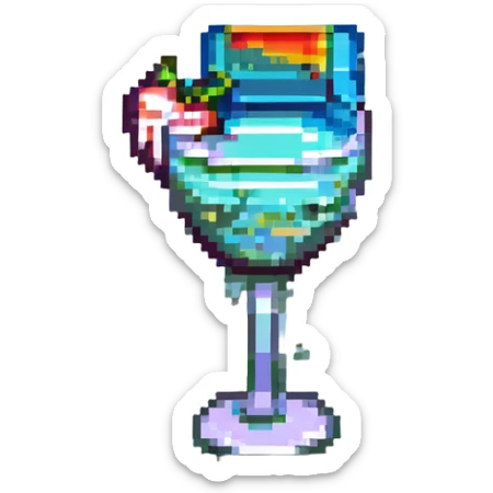 Sex on the beach cocktail, monochrome colors, 8-bit style, retro gaming aesthetic sticker
