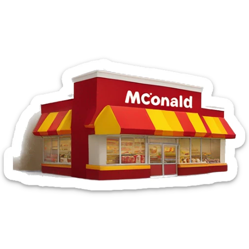 “McDonald’s store with the iconic golden arches, a red and yellow color scheme, and a simple, recognizable design that captures the essence of a fast food restaurant.” sticker