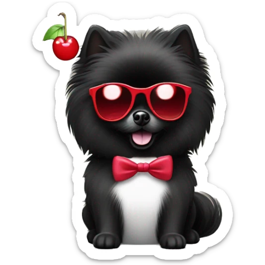 Black Pomeranian with a white chest wearing prada sunglasses and holding a martini glass with a maraschino cherry in the martini sticker