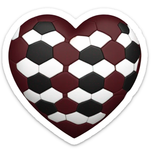 Maroon heart with a white and black soccer ball centered in the middle of the heart sticker
