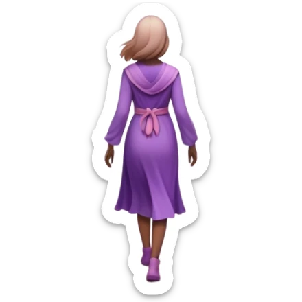 A small figure walks back across a foggy bridge, holding soft pink and purple orbs in each hand—symbolizing compassion and forgiveness. A gentle heart aura trails behind them, showing healing in motion. sticker