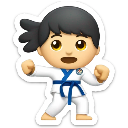 Una persona practicando Taekwondo con una discapacidad en un brazo. Sus movimientos muestran gracia y determinación, reflejando su habilidad y pasión por este deporte sticker