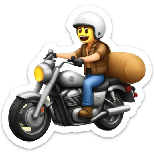 hombre musculoso viajando por carretera en una moto con paisajes lindos de fondo sticker