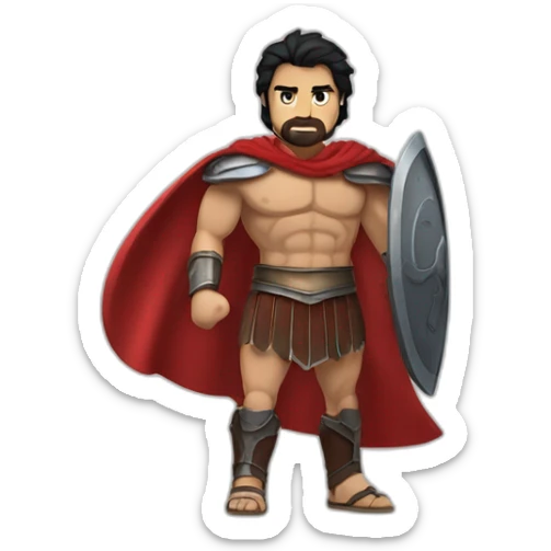 The Spartan Leonidas. Muscly physique. Wearing a red cape. Masculine. Black hair. Blue eyes. No beard. sticker