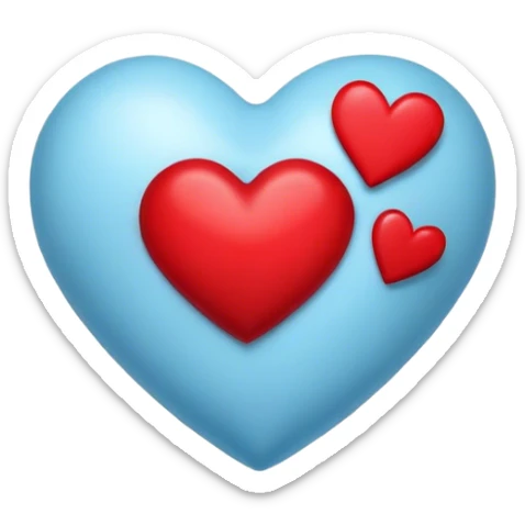 A red heart with light blue backround and a red kiss emoji on the side of the heart sticker