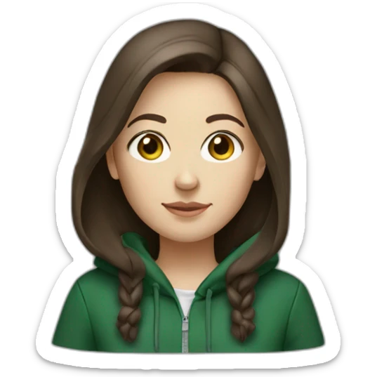 White Girl with darkbrown hair wearing darkgreen Hoodie sticker