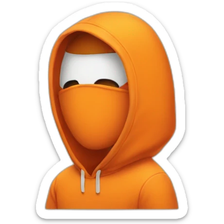 Guy with orange hoodie that cover his whole face with white flaming eyes sticker