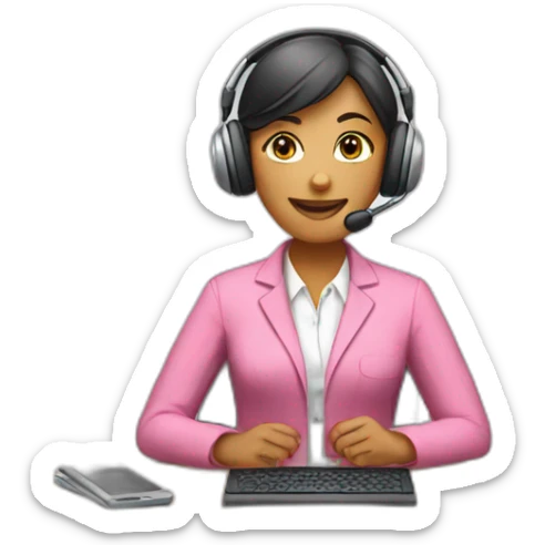 woman Employee with headphone and microphone who is wearing pink office clothes sticker
