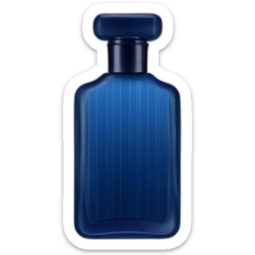 Perfume bottle in shape of a man's body, dark blue and matt with dark stripes sticker