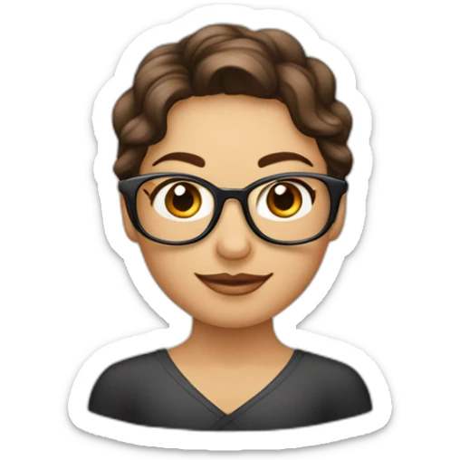 Quiero un emoji vestido de enfermera con cabello castaño, peinado de una cebolla o cabello suelto ondulado lentes color transparente, de piel pálida cejas gruesas sticker