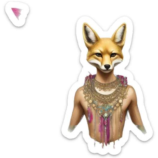 Dark black Beige cyan Pink magenta burgundy maroon cyan beige gray coyote fox black stripes wearing gold jewellery gold piercings gold gilded vintage watercolour tie dye black raven wings sticker