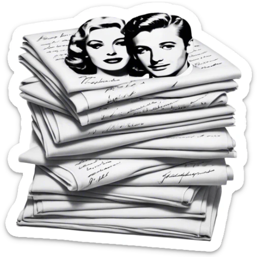 Icon for Autograph Collecting: several vintage framed with signatures of famous celebrities sheets stacked one on top of the other, each . The icon should evoke the charm and history of collecting autographs. Transparent background. sticker