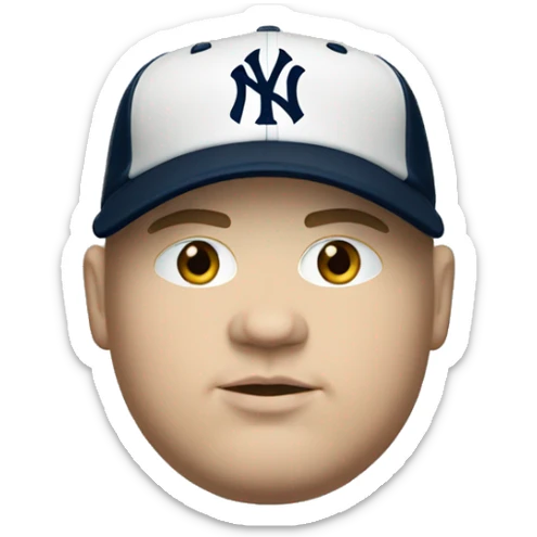 Fat white man wears cap and jersey of New York Yankees  sticker