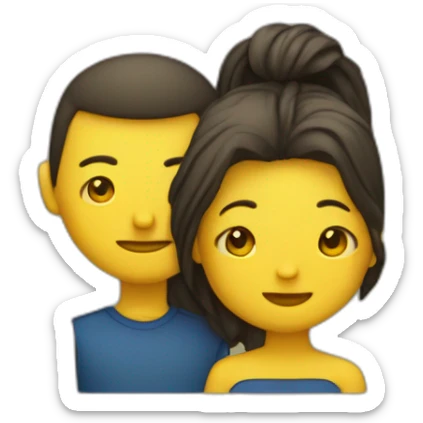 Tete de femme avec derriere un cœur jaune et derrière une tete d'homme  sticker