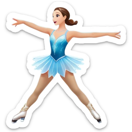 An icon of a theatrical ice show with close-up costumed figure skater performing a dramatic scene on a glowing ice stage. Spotlights, colorful scenery, and a cheering audience in a grand arena convey the magic and artistry of the ice performance. Transparent background included. sticker