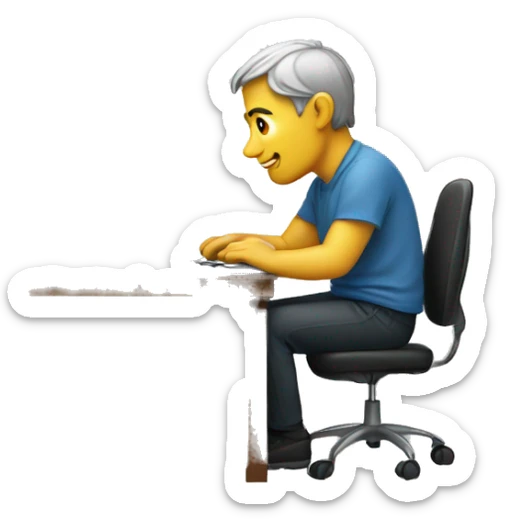 Illustrate an icon of a person sitting at a desk with a laptop.  sticker