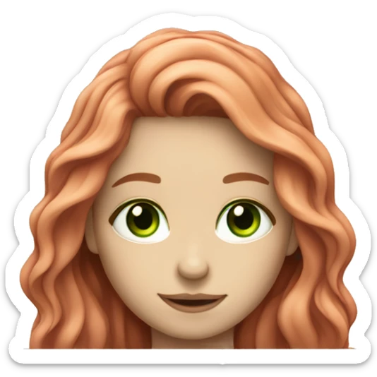 white pale red wavy long hair girl with bright green eyes with laptop sticker