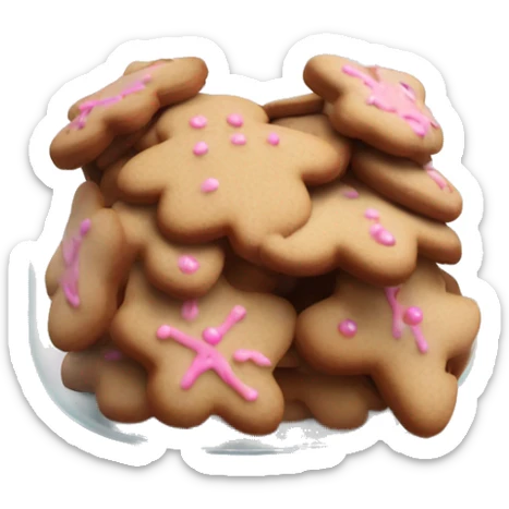 Realistic glass cookie jar with light pink lid full of gingerbread cookies isolated.  sticker