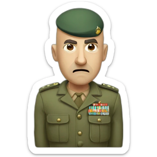 cyan beret bald angry 50 years old man no hair furious very angry frown with khaki idf uniform sticker