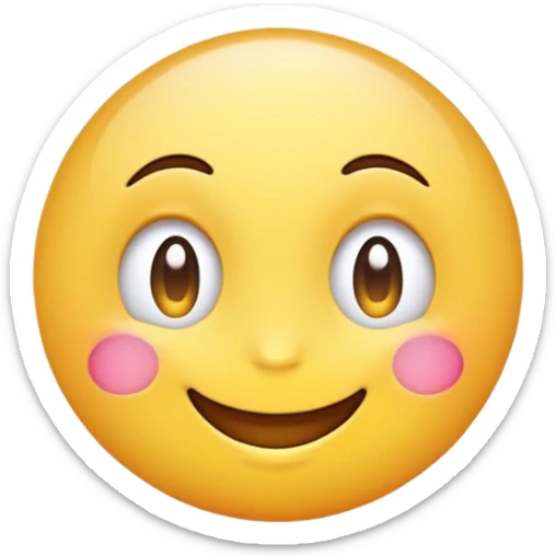A cute, round emoji with a big smile, sparkling eyes, and rosy cheeks, in a bright and colorful cartoon style. sticker