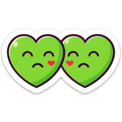 Green heart emoji winking and kissing to a red heart sticker