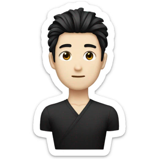 white skin color japanese man with black anime hair, make it from shoulders and create only one emoji MAKE BLACK HAİR BLACK sticker