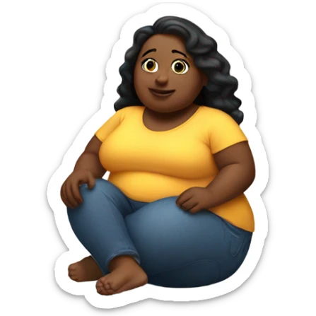 fat girl sitting on a floor holding a jar of pcikle sticker