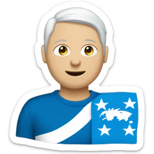 Un humain qui porte un tee-shirt bleue avec écrit nz dessus qui tient un drapeau bleu avec écrit nz dessus qu'il soye heureux et des étoiles autour de lui sticker