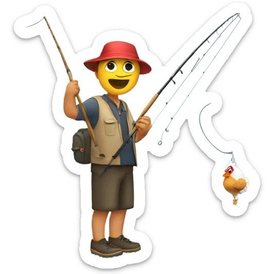 person fishing with fried chicken on the fishing pole sticker