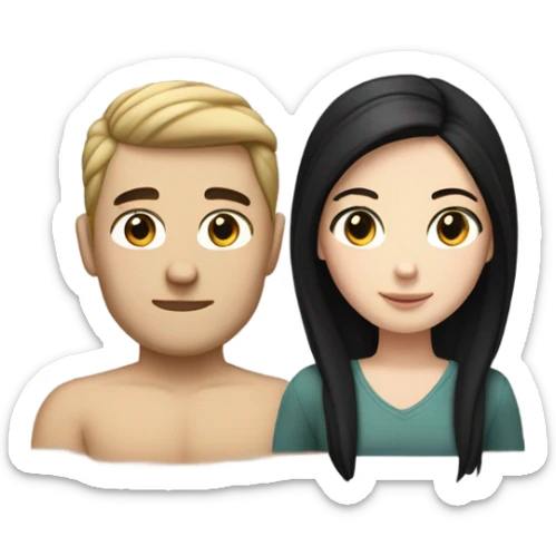 White girl with black hair, slightly darker white guy with dark brown long hair in a bun  sticker