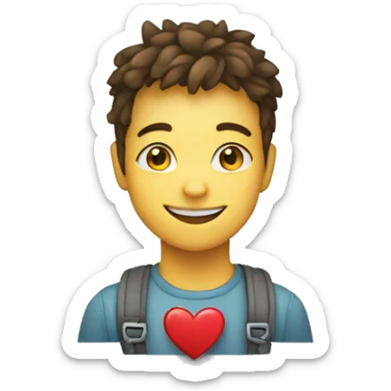 A smiling teenager holds a heart that is made up of small squares sticker