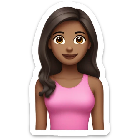 Dark brown hair girl with lashes and long hair and pink top sticker