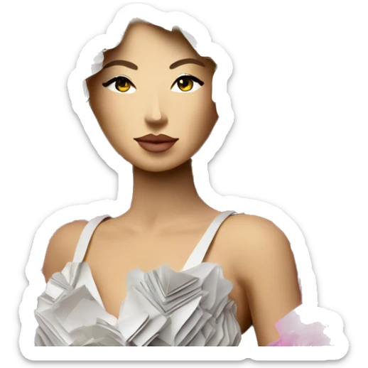 Glamorous lady made of 420 origami newspaper roses hemp leaves lantern fairy lights burning paper vaporwave sticker