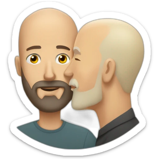 older buzz cut European blonde bearded  man kissing bald older Ethiopian bearded  man sticker