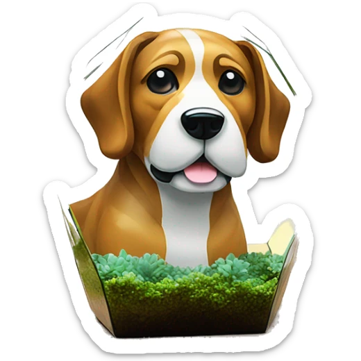 A dog made entirely of glass mirror crystals prisms glass transparent filled with plants as a terrarium sticker