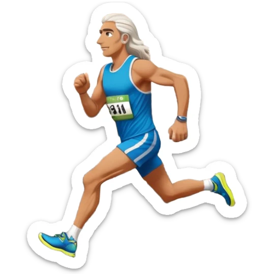 Tall man with long brown and white hair running in Rome marathon, Colosseum in background sticker