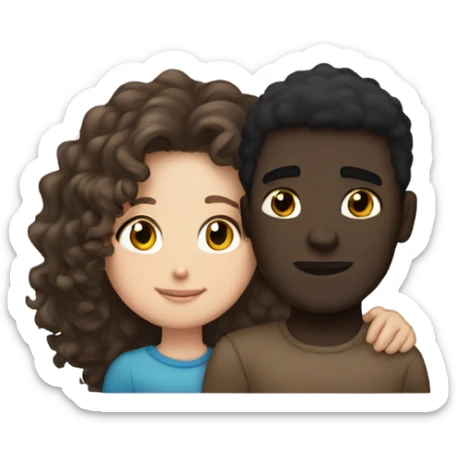 Curly white girl with brown hair hugging a dark skin guy with short and black hair sticker