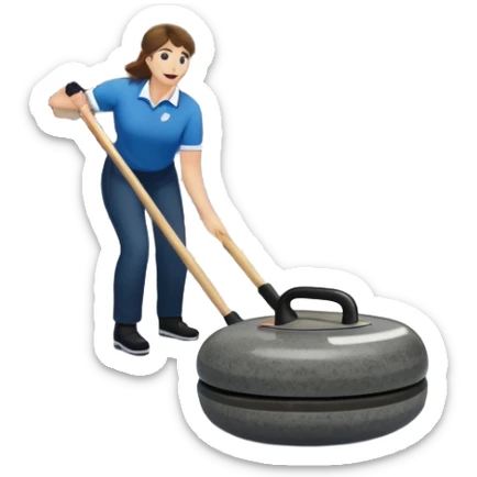 An icon showing a detailed close-up of a curling stone sliding across the ice, with a broom in motion beside it. The background features an indoor stadium with cheering spectators on the stands. Transparent background captures the strategy and focus of curling. sticker